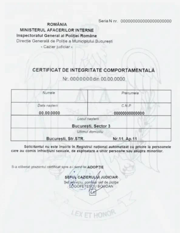 Certificat de Integritate Comportamentala Online