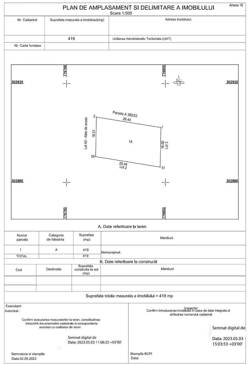 Copie plan de amplasament și delimitare (PAD)