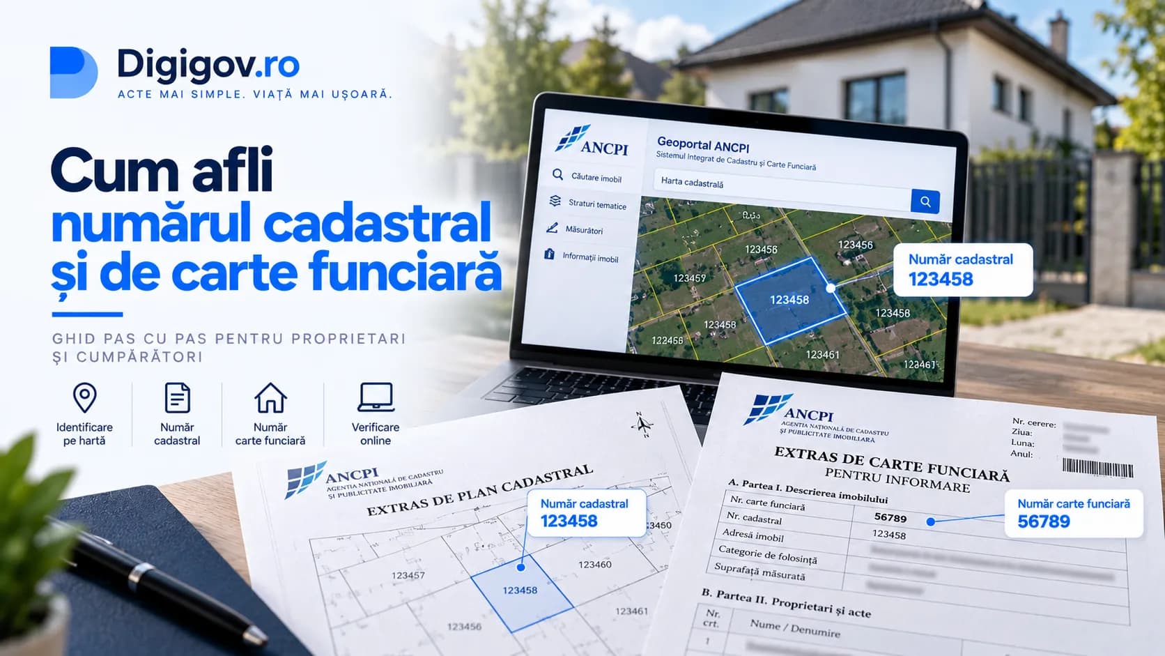 Extras de carte funciară cu numărul cadastral și numărul de carte funciară marcate